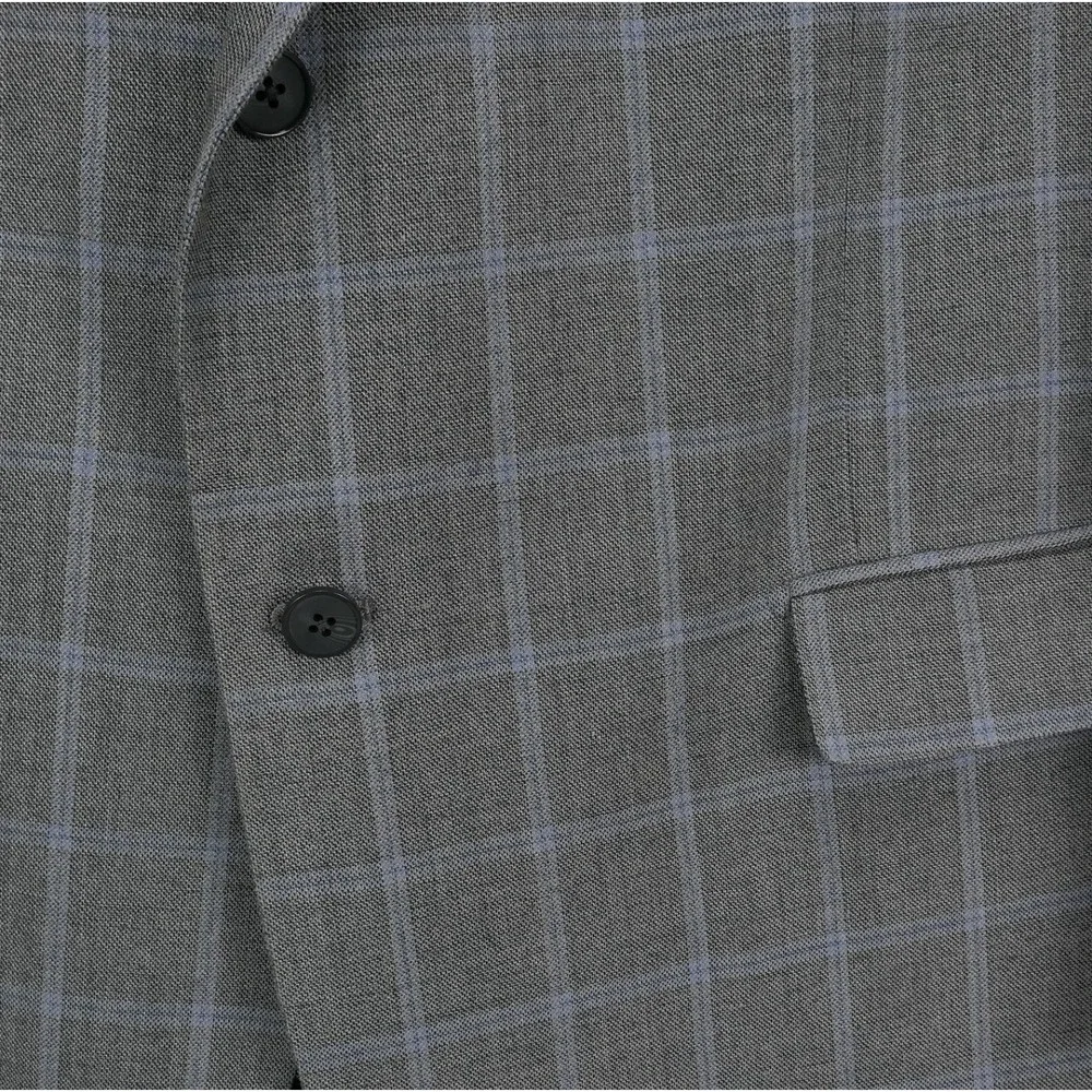Oak Hill Sport Coat Silk‎ Wool Windowpane Blazer Mens 2XL 52R Grey Blue Check